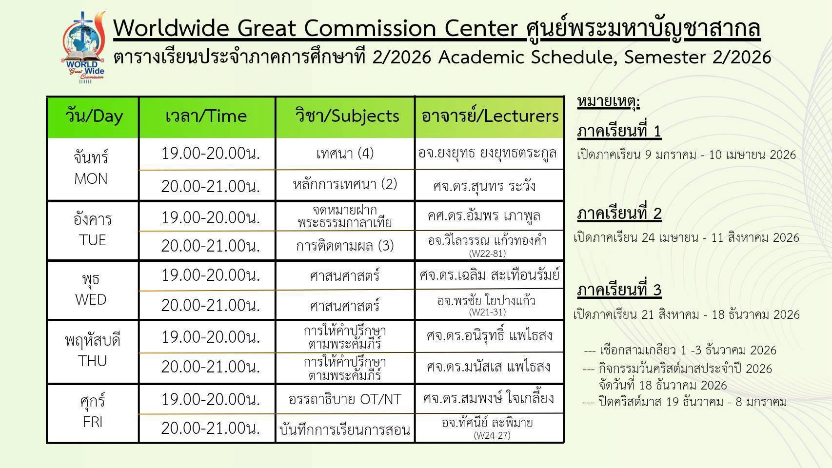 WGCC Courses Semester 2/2026