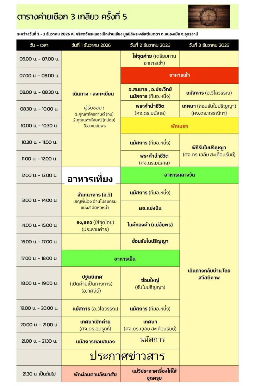 ตารางกิจกรรมค่ายเชือก 3 เกลียว ครั้งที่ 5